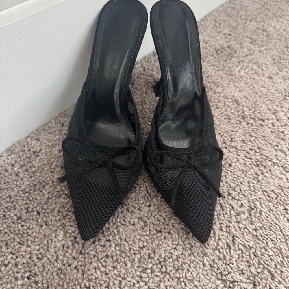 Forever 21 Black Pointed Mules with Bow